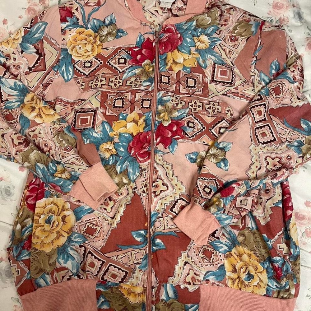 Vintage Blair Boutique‎ Floral Zip Up Jacket Women's Size L Shoulder Pads 80s